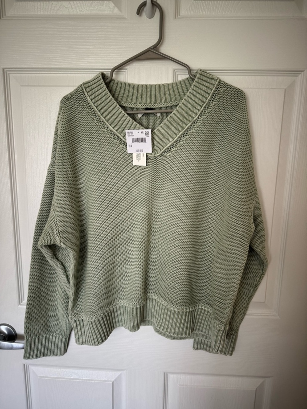 V-Neck Knit Sweater in Sage Green